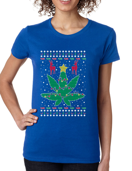 Christmas Weed tree Women's T Shirt Cool Xmas Dope Shirt