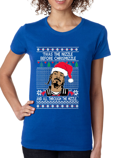 Women's T Shirt Ugly Christmas Snoop TWAS The Nizzle Before Chrismizz