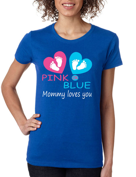Women's T Shirt Pink Or Blue Mommy Love Gender Reveal Shower