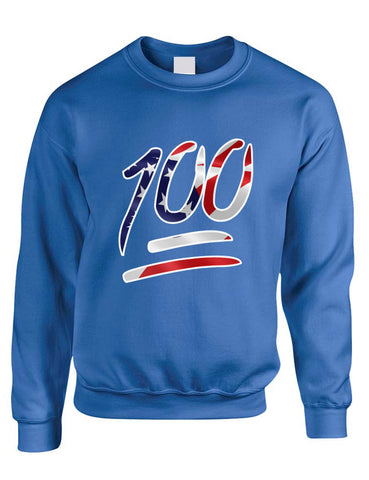 Adult Sweatshirt 100 Emoji USA Flag 4TH Of July Top Cool Summer Party