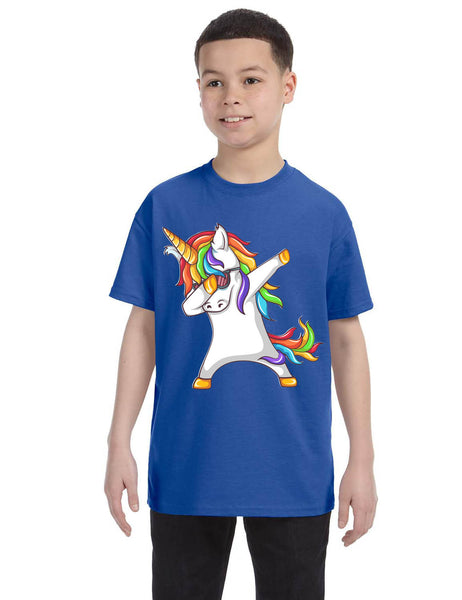 Kids Youth T Shirt Dabbing Unicorn Cute Girly Dancer Tee Rainbow Dab