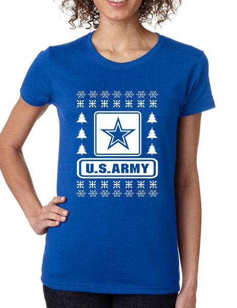 Women's T Shirt US Army Ugly Christmas Military Love USA Holiday Gift