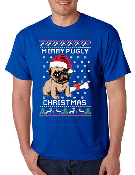 Merry Pugly Christmas Men's T Shirt Pug Ugly Xmas Shirt Dogs Love