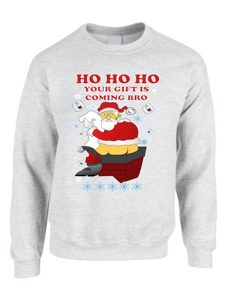 Adult Sweatshirt Ho Ho Your Gift Is Coming Bro Ugly Christmas Swater