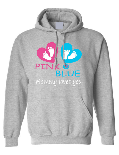 Adult Hoodie Pink Or Blue Mommy Loves U Gender Reveal Mom To Be