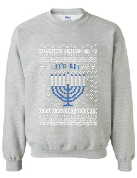 It's Lit Hanukkah Ugly Sweater Adult Sweatshirt