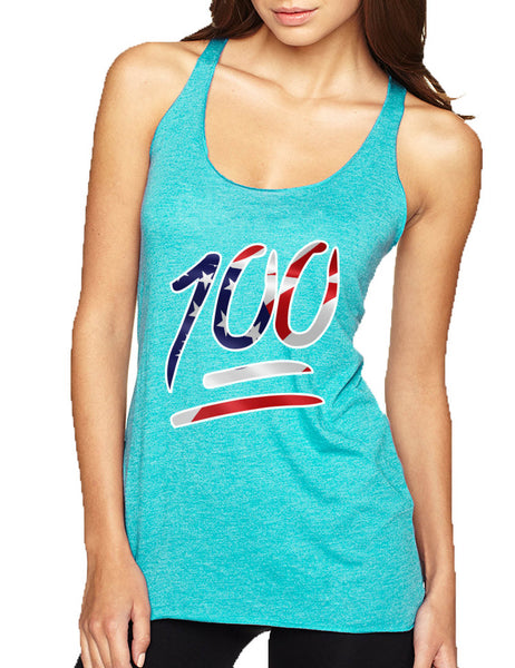 Women's Tank Top 100 Emoji USA Flag 4TH Of July Top Summer Party