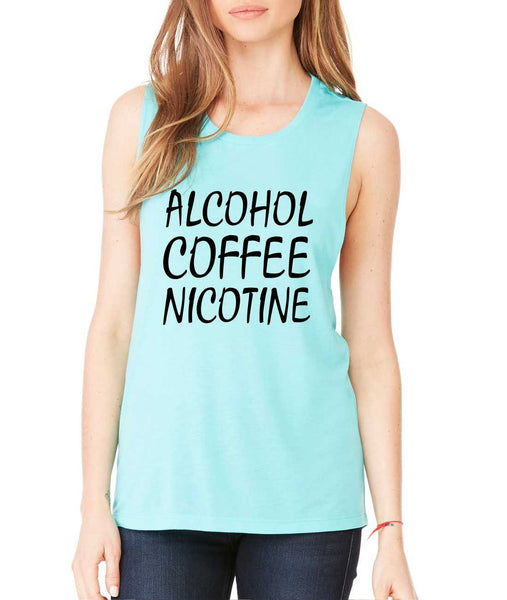 Women's Flowy Muscle Top Alcohol Coffee Nicotine - ALLNTRENDSHOP - 4