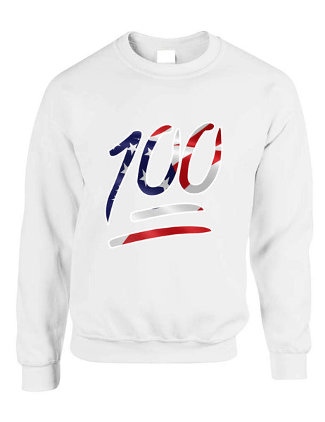 Adult Sweatshirt 100 Emoji USA Flag 4TH Of July Top Cool Summer Party